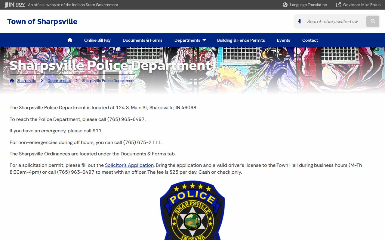 Sharpsville Police Department arrest record contact page