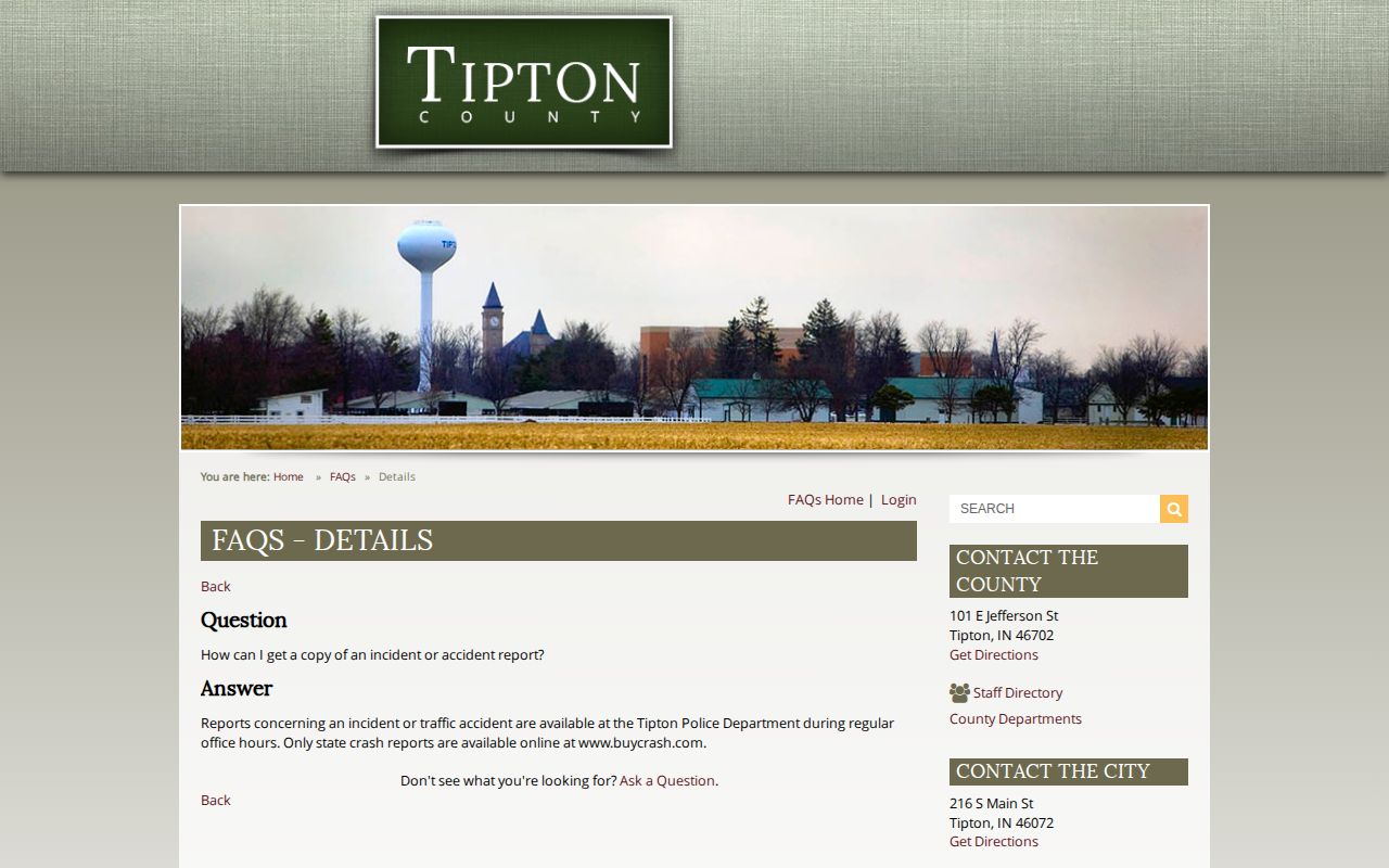 Tipton Police Department arrest record report-access page