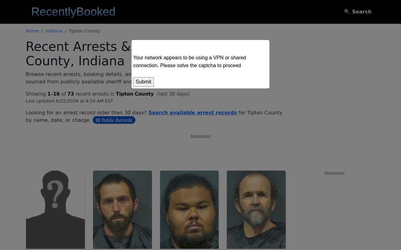Unofficial RecentlyBooked Tipton County mugshot section
