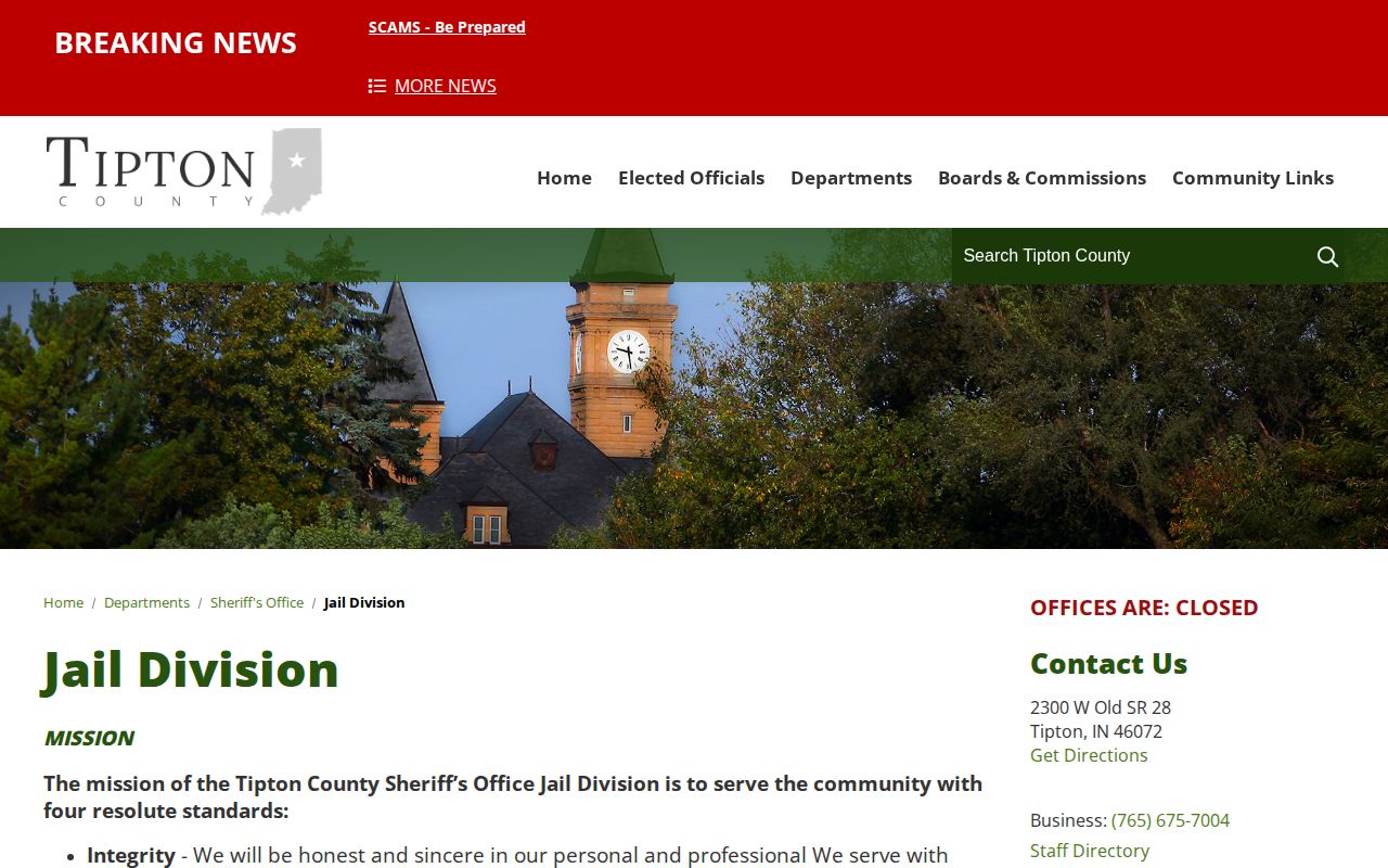 Tipton County Corrections Center booking record information